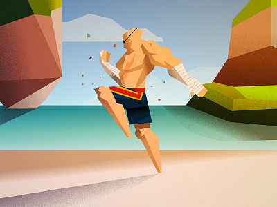 Sagat beach cartoon fighter low poly sagat street fighter thailand video game