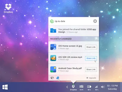 Dropbox Win Notification creative work desktop app dropbox flat design microsoft modern ui software ui user experience user interface ux windows
