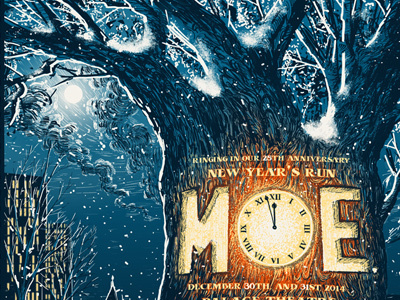 Moe. Gigposter clock moon new year party screenprint silkscreen time tree