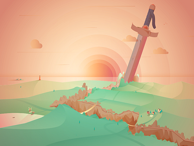 The Abyss abyss house illustration illustrator island mythlog sun sword village