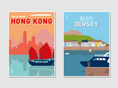 Jordans Postcards 1930s bvi colour cyprus flat illustrations jersey kong kong postcards seychelles typography united kingdom