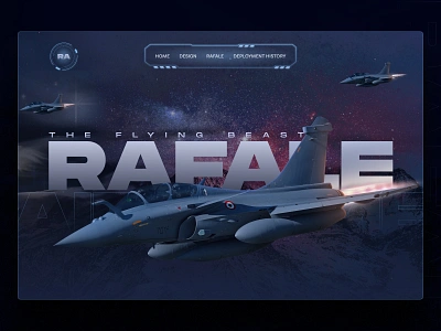 Rafale Fighter Jet landing page army cockpit darkmode defence design digital button fighter jet gradient graphics logo mountain night vision patterns rafale star thruster trend typography ui web design