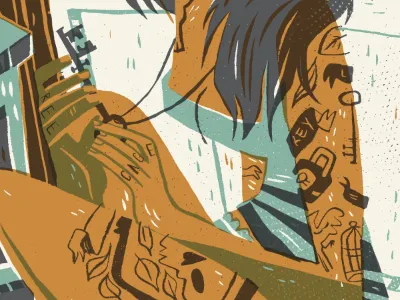 Locked door bird cage closet illustration key orange tattoo teal