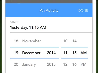 Duraation - Adding an activity action sheet date picker duraation iphone mobile popup