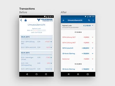 Mobile Banking Transcation Overview android app banking comparison design interface material mobile redesign transaction ui user
