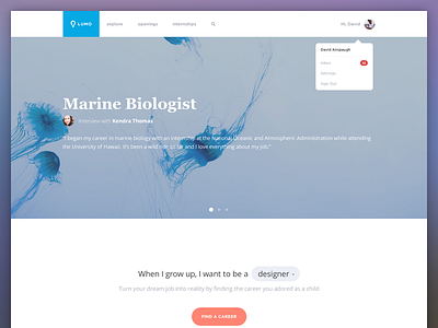 Lumo - Home career dropdown home interviews jobs landing links passion web