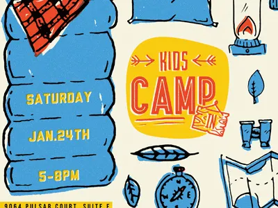 Camp in camp camp in camping distress draw fire hand draw illustration map sleeping bag