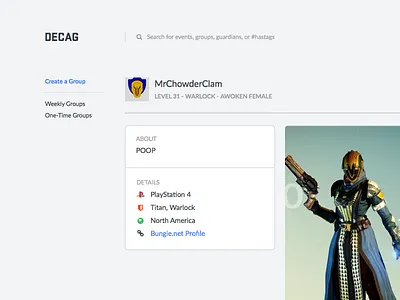 Destiny Fireteam App game ui web
