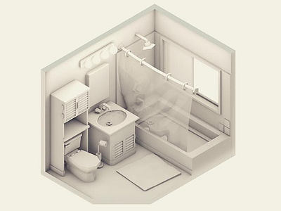 Bathroom 3d bathroom low poly shower sink wc