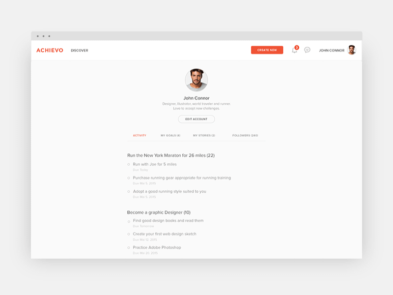 Create New Goal achievo dashboard goals lifestyle login. running platform web interface