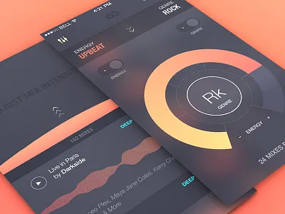 Music App - Visual Exploration app dark dial flat gradient ios iphone kickpush mobile music ui waveform