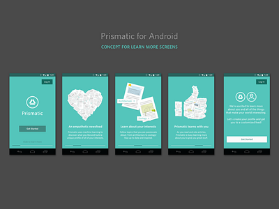 Learn More Screens android app flat learn more onboarding prismatic ui user education user onboarding walk through whitney