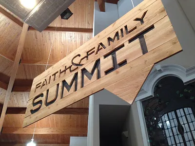 Custom wood sign cedar church conference jigsaw lost fingers sign summit wood