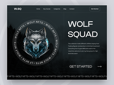 Wolf Squad NFTs website - UI UX Design 3d blockchain crypto cryptocurrency game gaming gaming website header illustration marketplace modern website nft nft marketplace product token typography web design web3 website wolf