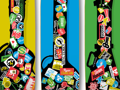 Guitar Case Series amigos black color guitar illustration skateboard stickers vector