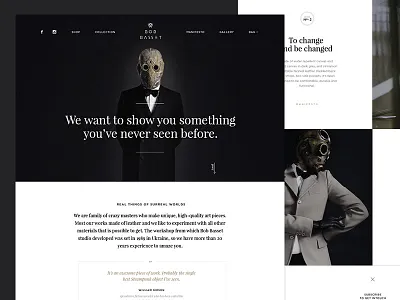 Site for Bob Basset black bob basset clean dark leather mask minimal playfair