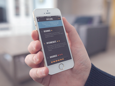 Experience Level app application blue dark gym ios iphone list orange phone