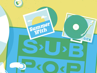 Summer With Sub Pop beach color illustration record record player summer vector