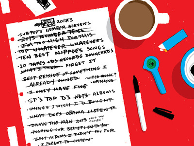 Sub Pop Best of 2013 color design illustration music record red screen print screenprint vector