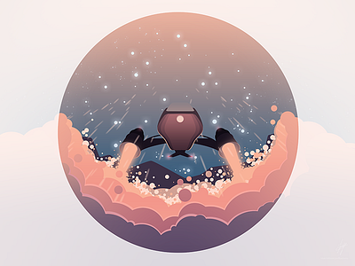 On the Planet flat gradient illustration planet space spaceship vector