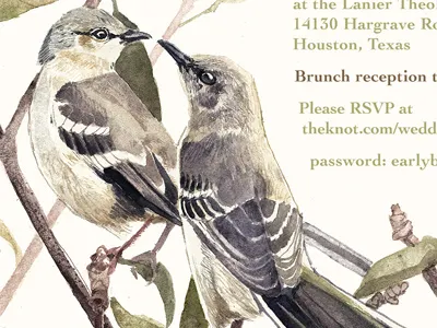 Invitation Detail birds detail illustration invitation mockingbird painting watercolor wedding wedding invitation
