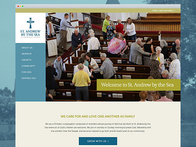 St. Andrew by the Sea Concept blue church gold logo side nav web design