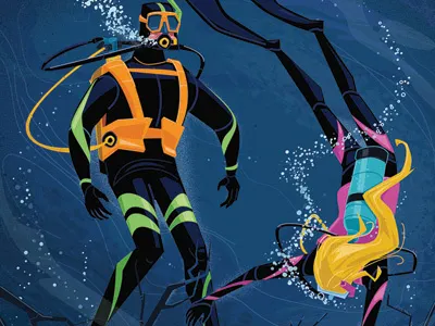 Deep Dive Scare cave diving green scuba scuba diving underwater water