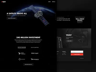 The new xapo.com animation bitcoin black card dark debit landing quote satelite security space vault