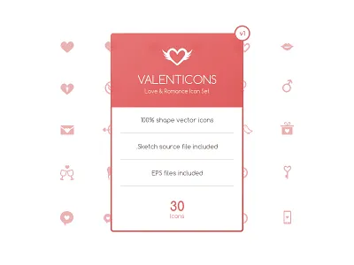 Valenticons Free Love & Romance Icon Set angel balloon female free heart icon kiss love male romance sketch valentines