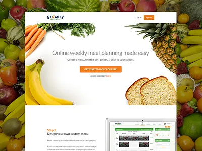 Meal planning landing page bread carrots food fruit meals orange pineapple plan vegetables white