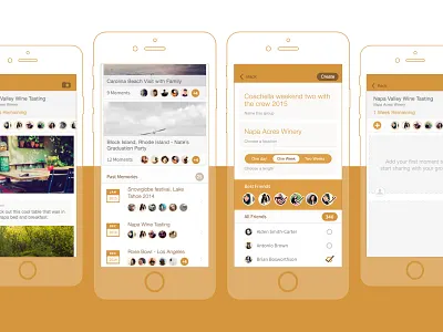 Social Photo Sharing App app buddies events friends groups ios list mobile orange photos sharing social