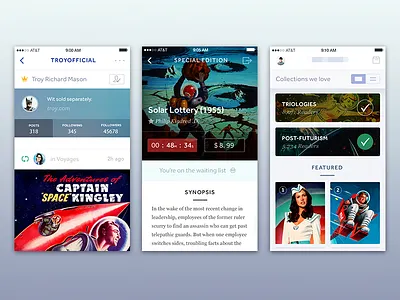 Collections apple comics discovery icons ios 8 minimal retro science fiction social store ui vintage