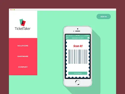 Site concept for TicketTaker coral design flat minimal mint one page site parallax scroll ticket ui