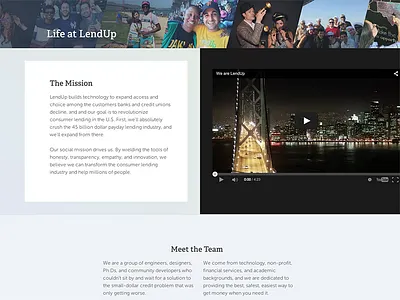 Careers page about us careers jobs layout lendup photo strip team video