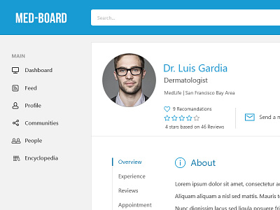 Medboard application blue dashboard design flat material ui