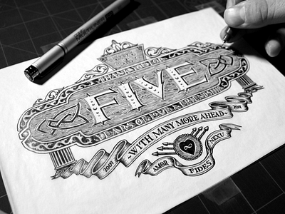 5 Year Anniversary anniversary banner custom handmade lettering monogram ornamentation scroll type typography victorian vintage