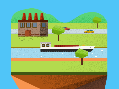 Portfolio 2015 preview - Full view inc. boat factory illustration low poly nature portfolio scene