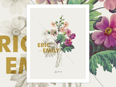 Eric and Emily bodoni collage flowers futura poster print retro texture vintage wedding