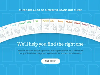New Lendio.com Home Page blue call to action card header icon lendio spectrum