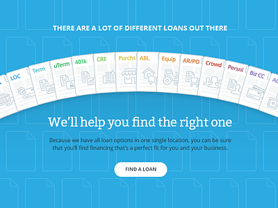 New Lendio.com Home Page blue call to action card header icon lendio spectrum