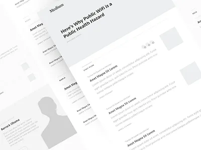 Medium : Wireframes articles editorial grey layout medium obama posts publishing simple wireframe