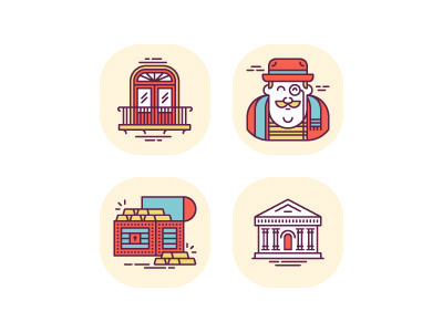 Profit balcony bank chest door editorial gold illustration man monocle mustache scarf spot