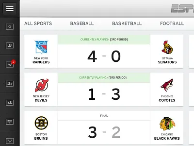 ESPN Live - Scoreboard cards entertainment espn media sports tiles