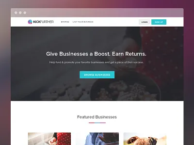 Kickfurther Home Redesign clean crowdfunding flat home landing minimal startup ui web