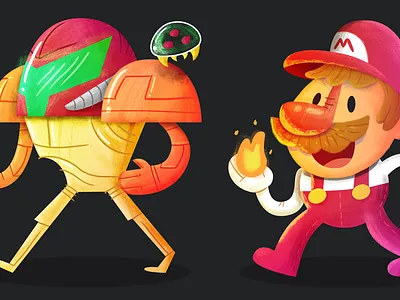 Four games - Nintendo caption olimar cartoon fourgames illustration link mario samus videogames