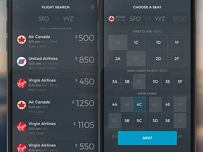Flight Booking App app book flight icon interface list mobile search seat ui ux wlebovics