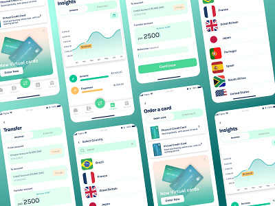 Fintech app | bank analytics app design bank banking figma fintech green insights ios mobile app order a card product design transfer ui design ux design yellow