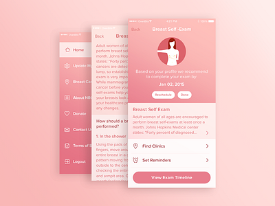 Exams app breast clinic exams flat gradient health ios pink ui
