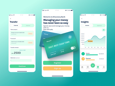 Fintech app | bank analytics app design bank banking figma fintech green insights ios mobile app product design transfer ui design ux design welcome yellow