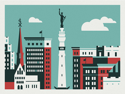 Monument Circle Illustration buildings city design downtown illustration indianapolis monument circle screen print